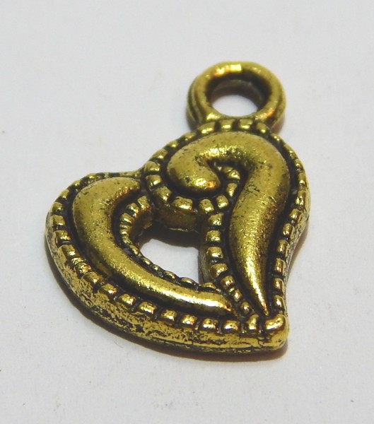 Anhänger, Herz, Antik Goldfarben, 17x13mm