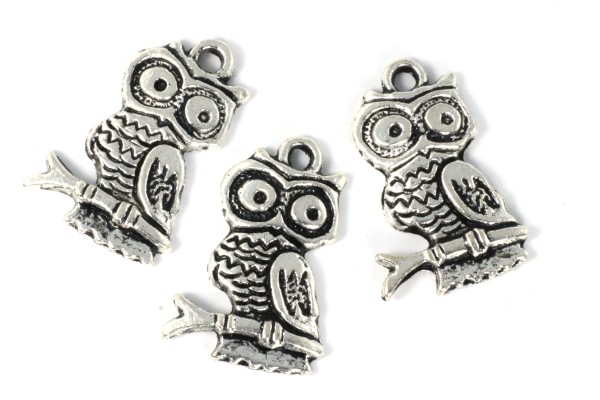 Anhänger, Eule, Antik Silberfarben, 22x15mm