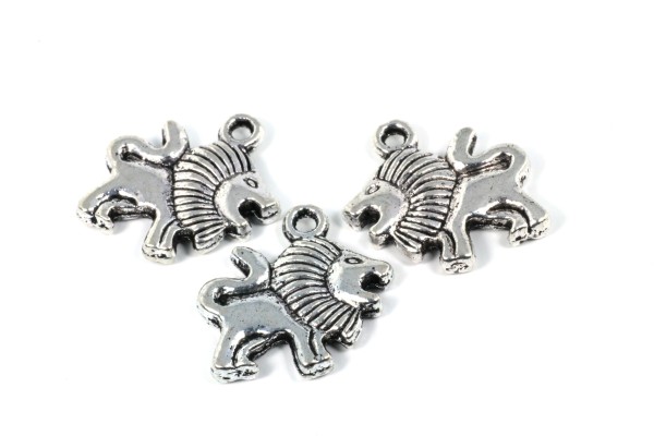 Anhänger, Metall, Löwe, Alt Silberfarben, 17mm