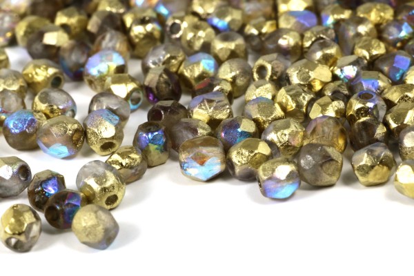 Glasperlen, facettiert, Crystal Etched Golden Rainbow, 4mm, 50 Stück
