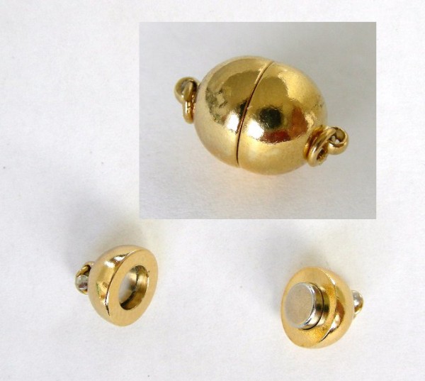 Magnetverschluss, oval, Vergoldet, glänzend, 15x9mm