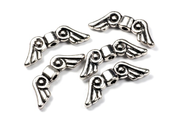 Flügelperlen, Engelsflügel, Antik Silberfarben, 15mm