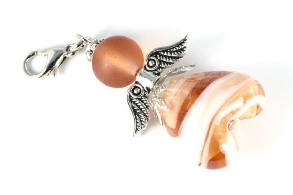 Perlenengel Braun-Weiß Marmoriert – natürlicher Glücksengel mit Herz