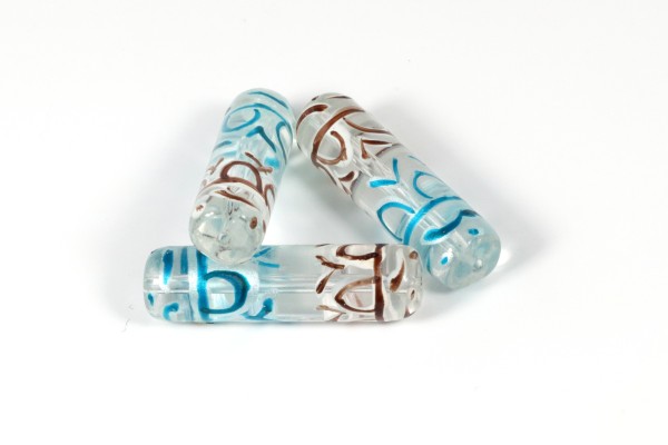 Lampenperlen, Stäbchen, handbemalt, Türkis-Braun, 30x8mm