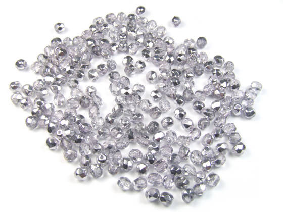 Glasschliffperlen, feuerpoliert, tschechisch, Farbe Smoky Silver AB, 4mm, 50 Stück