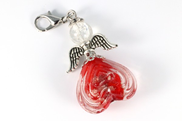 Perlenengel, handgefertigt mit roter Herzperle – Anhänger