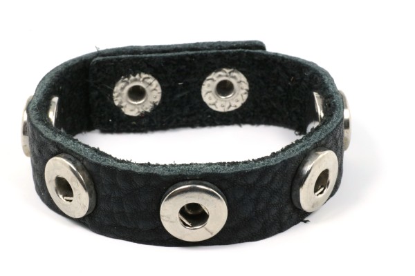 Lederarmband für 5 Mini Druckknöpfe, weich, Schwarz, 16-18cm