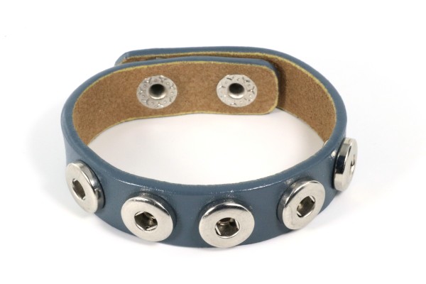 Lederarmband für 5 Mini Druckknöpfe, Grau, 18-20cm