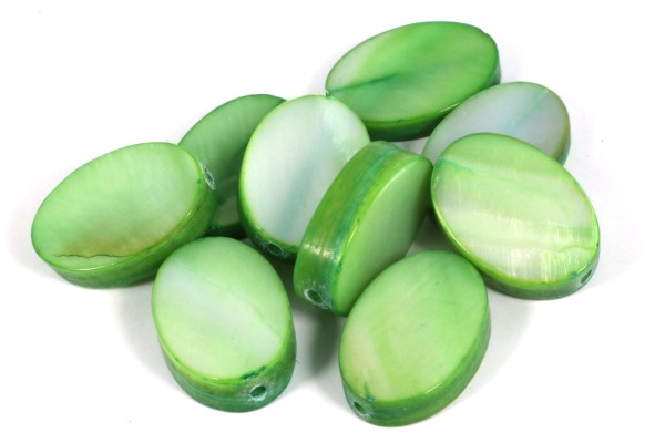 Muschelperlen, Ovale, Grün, 13x9mm