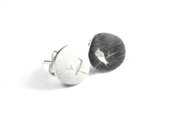 Ohrstecker, Edelstahl, Silberfarben, Vogel auf Zweig, 10mm