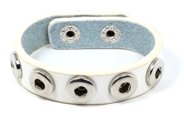 Lederarmband für 5 Mini Druckknöpfe, Weiß, 18-20cm