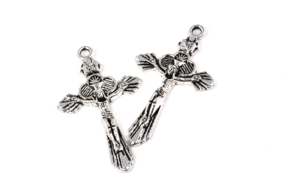 Anhänger, Kreuz, mit Korpus, Antik Silberfarben, 37x22mm