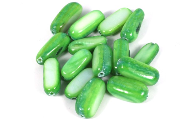 Muschelperlen, Stäbchen, Grün, ca. 14x6mm