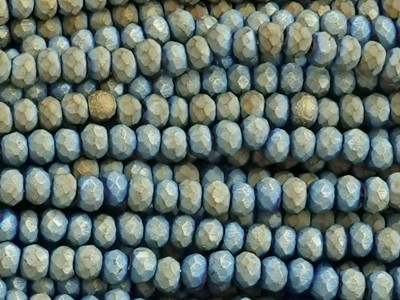 Glasschliffperlen, Rondelle, Blau-Braun meliert, 1.7x2.5mm, ca. 175 Stück per Strang