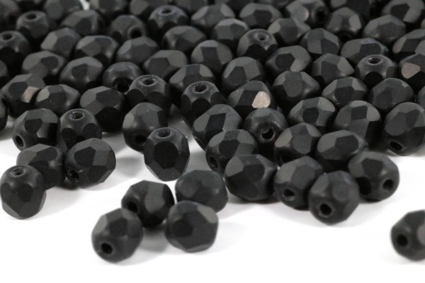 Böhmische Glasschliffperlen, Jet Matted, 4mm, 50 Stück